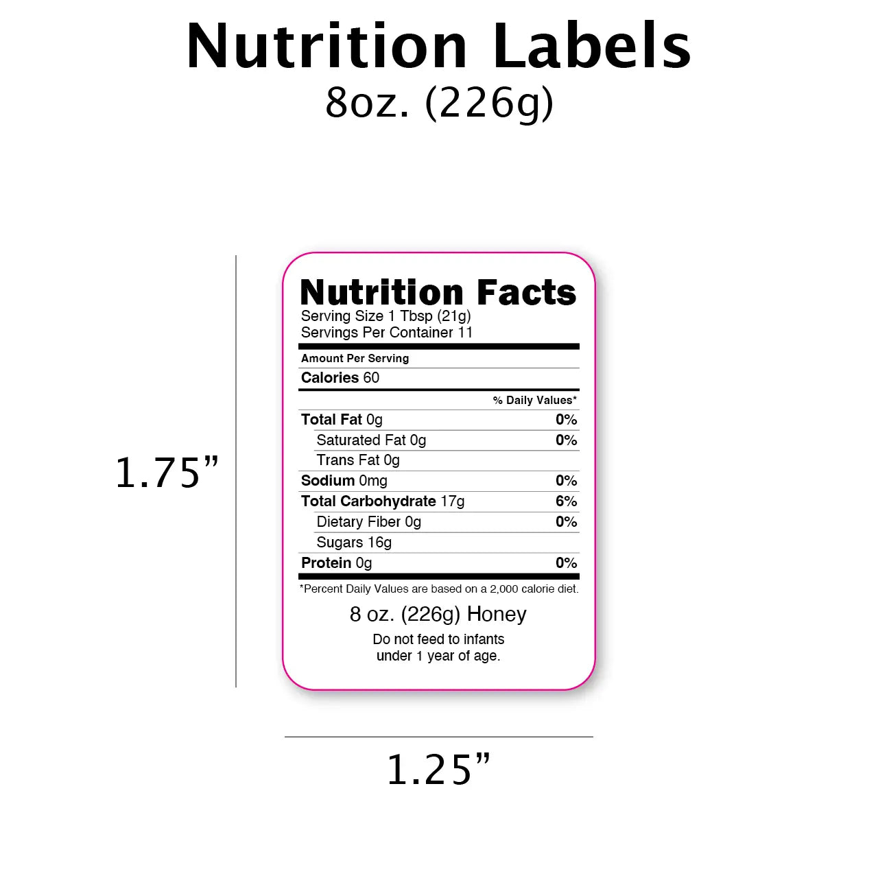 Nutrition Labels for Honey [NTNL] Roll of 250