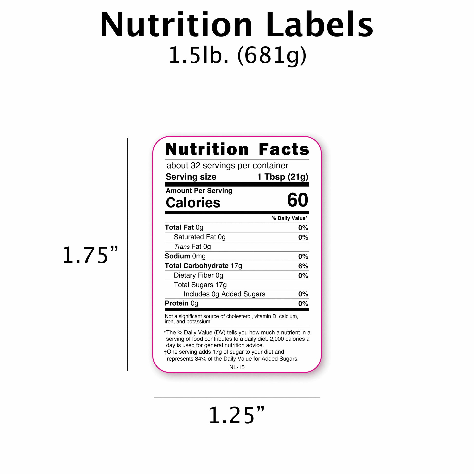 Nutrition Labels for Honey [NTNL] Roll of 250