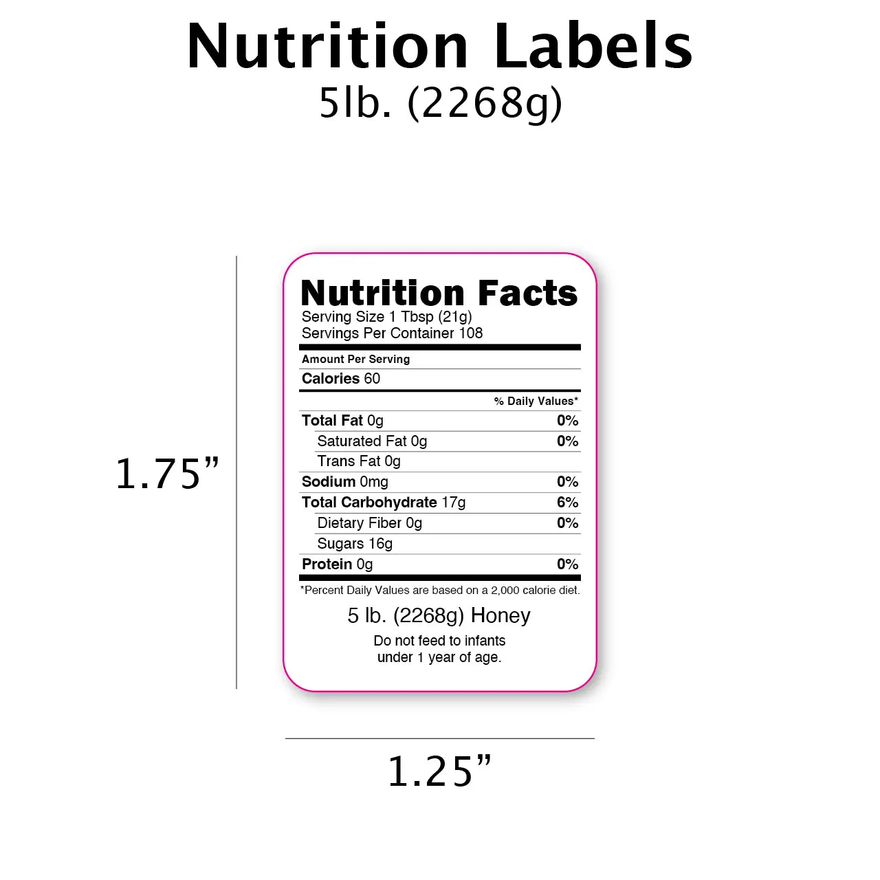 Nutrition Labels for Honey [NTNL] Roll of 250