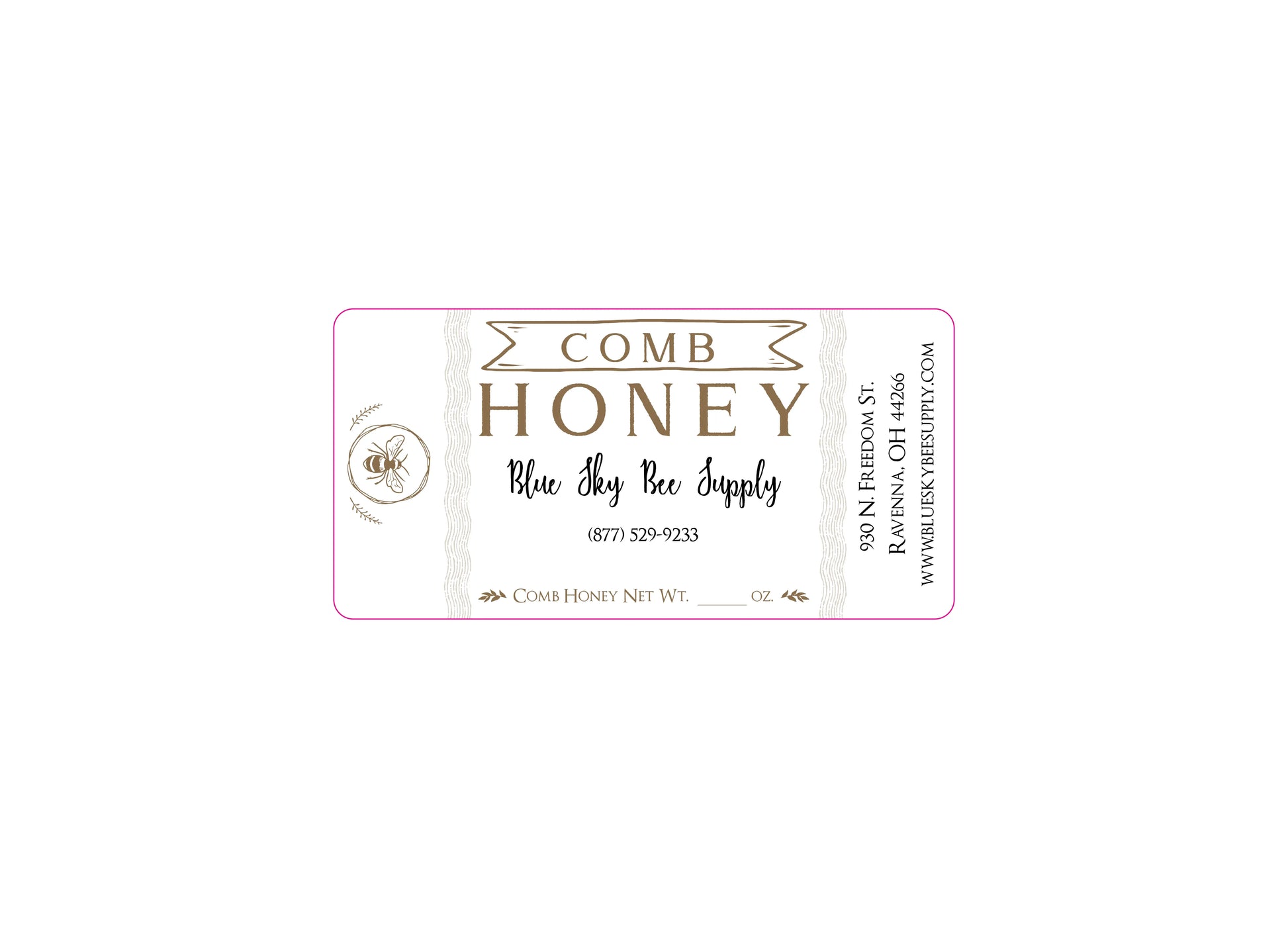 Customizable Half Size Cut Comb Box Labels (160 count) Blue Sky Bee Supply