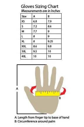 Blue Sky glove sizing chart