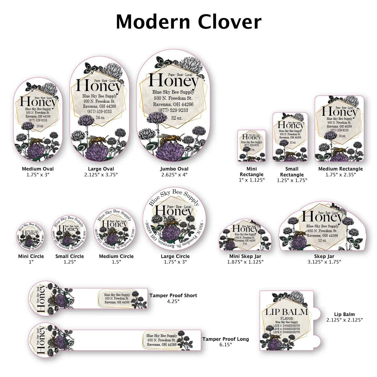 Modern Clover - Customizable Label Design Blue Sky Bee Supply