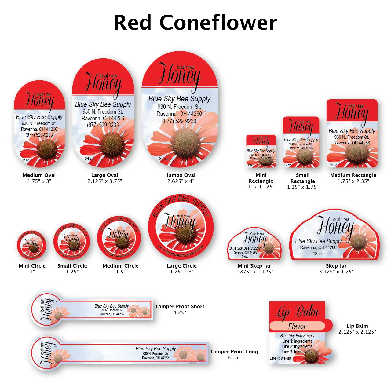 Red Coneflower - Customizable Label Design Blue Sky Bee Supply