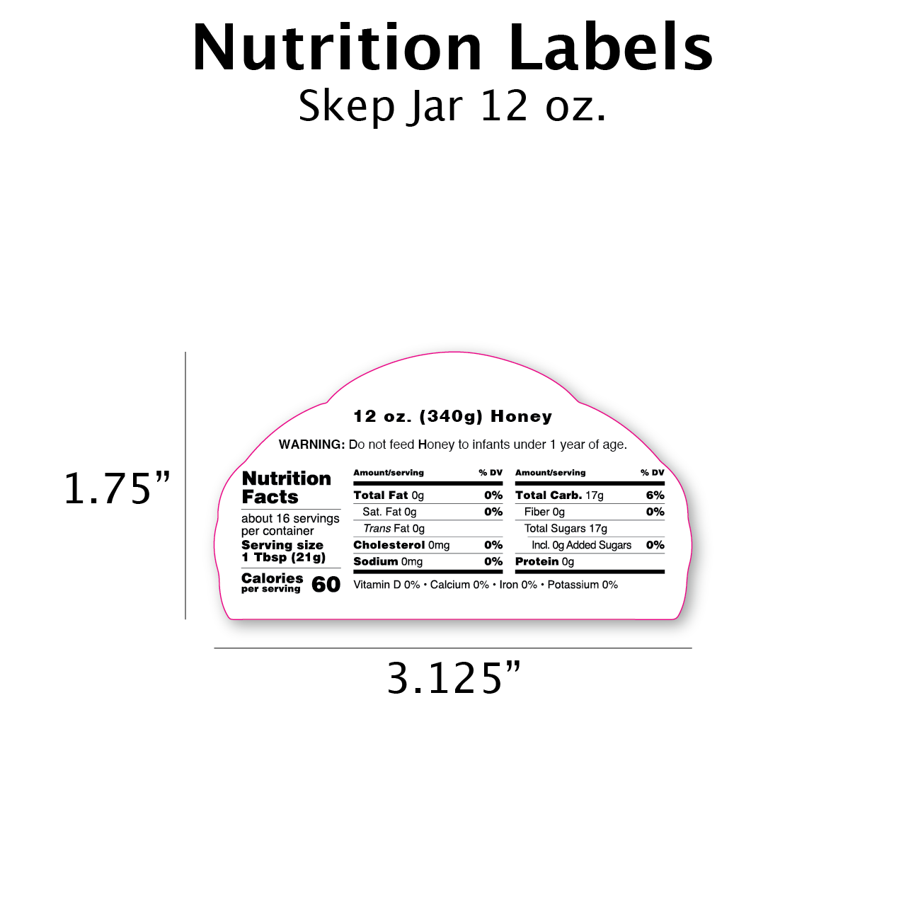 12 oz. wt. Skep Jar Nutrition Labels for Honey [NL-SK12] Roll of 250