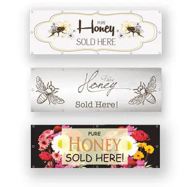 "Pure Honey Sold Here" Stock Vinyl Banner [HFS-SBAN] Blue Sky Bee Supply