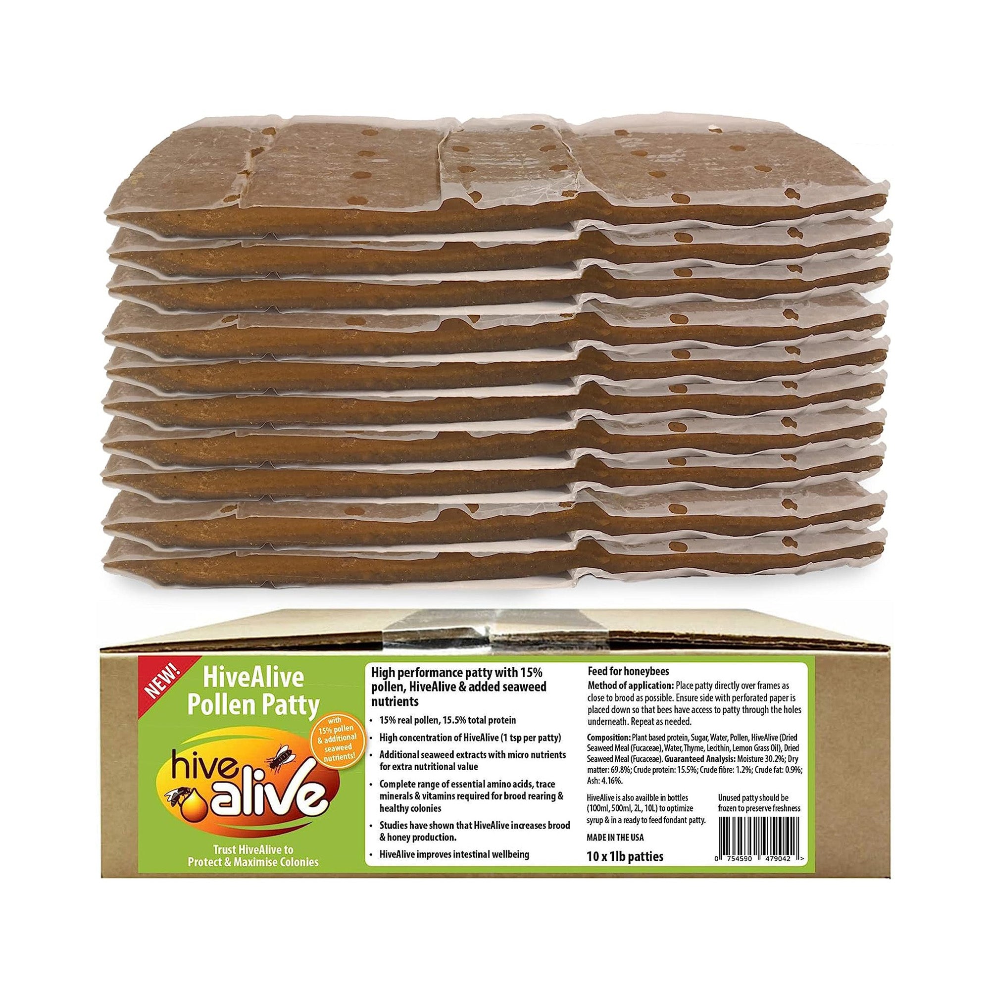 Hive Alive Pollen Patties (1 lb. patty, 10 lbs. or 40 lbs.)